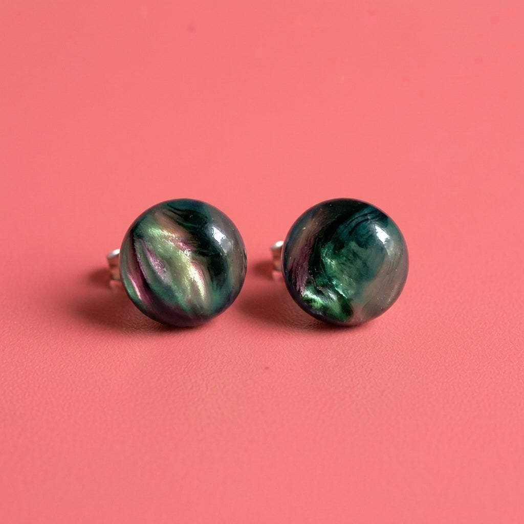 Aurora Borealis Stud Earrings | Iridescent Swirl Studs | 12mm