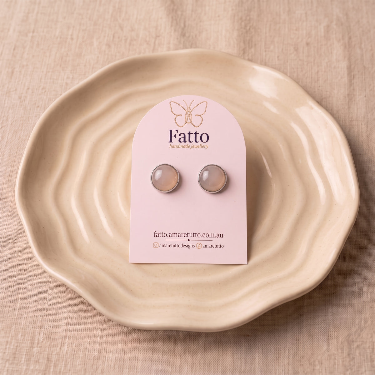 Soft Pink Stone Look Stud Earrings | Resin Colour Pop Studs | 12mm
