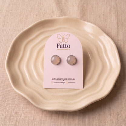 Soft Pink Stone Look Stud Earrings | Resin Colour Pop Studs | 12mm