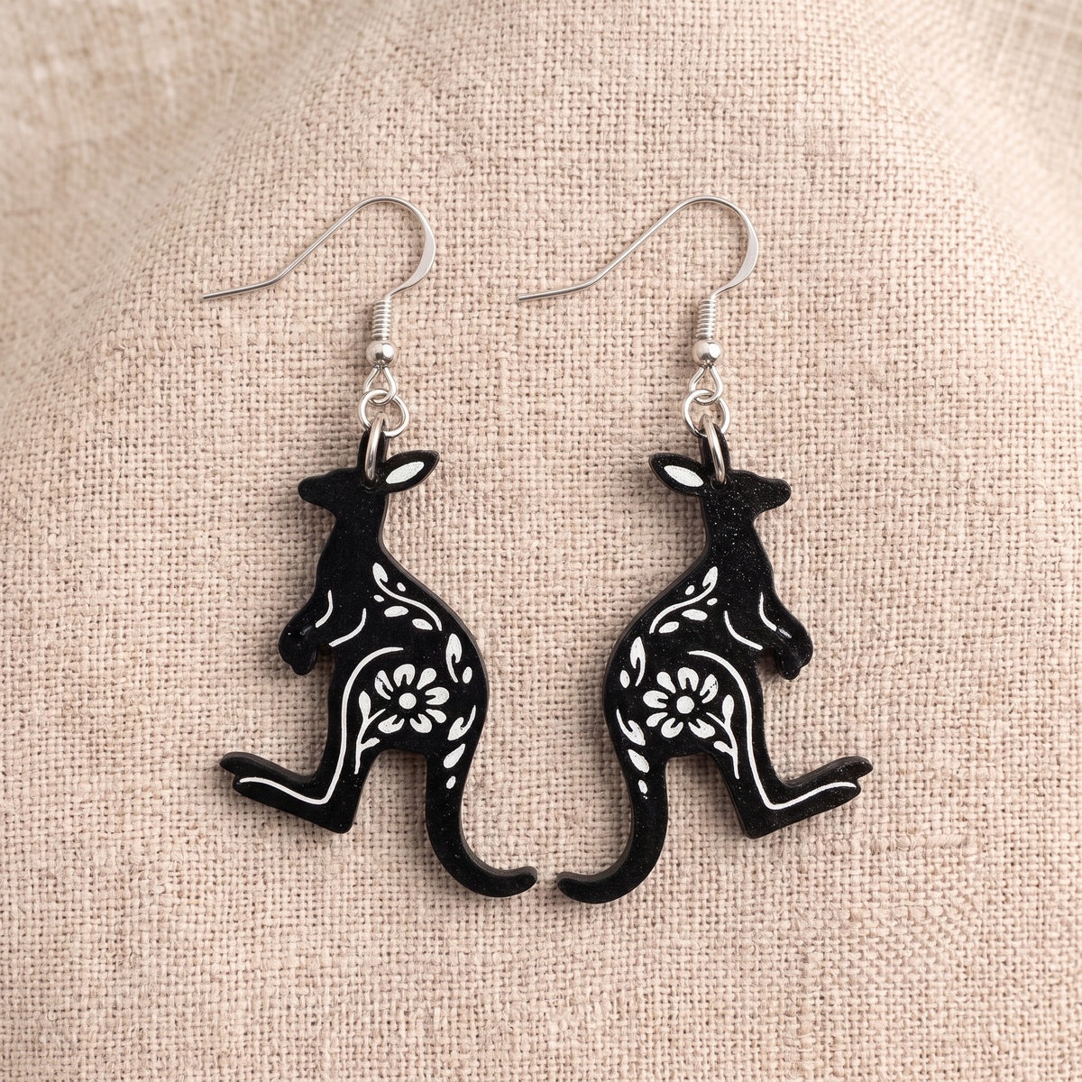 Floral Kangaroo Dangle Earrings | Handmade Aussie Animal Drops