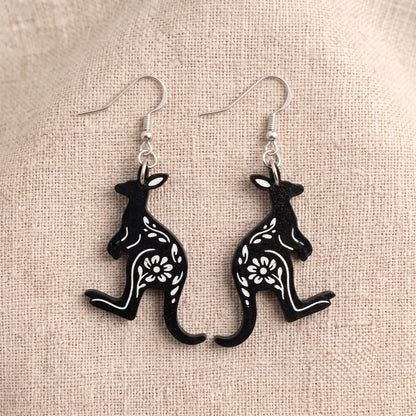 Floral Kangaroo Dangle Earrings | Handmade Aussie Animal Drops