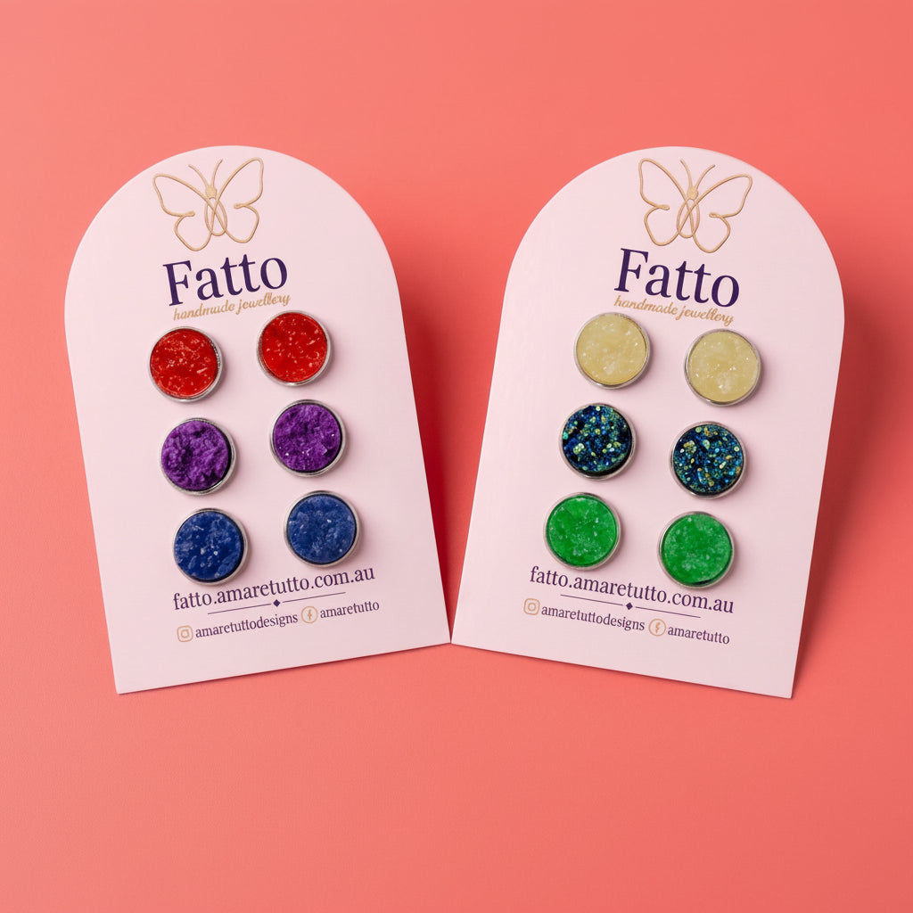 Sparkly Druzy Stud Earrings | Acrylic Crystal Shimmer Studs | 12mm