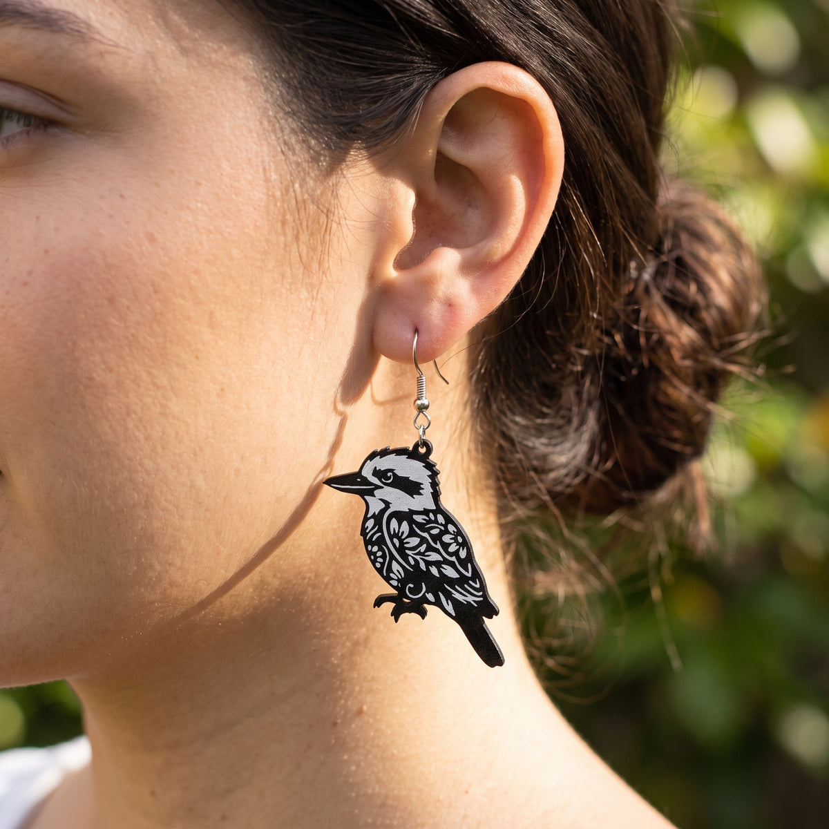 Floral Kookaburra Dangle Earrings | Handmade Aussie Animal Drops