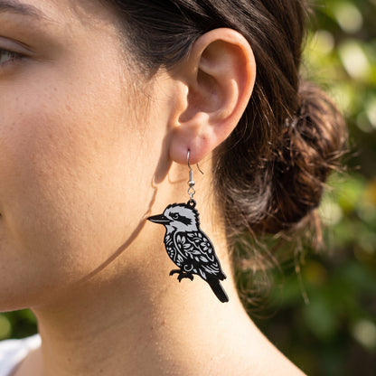 Floral Kookaburra Dangle Earrings | Handmade Aussie Animal Drops