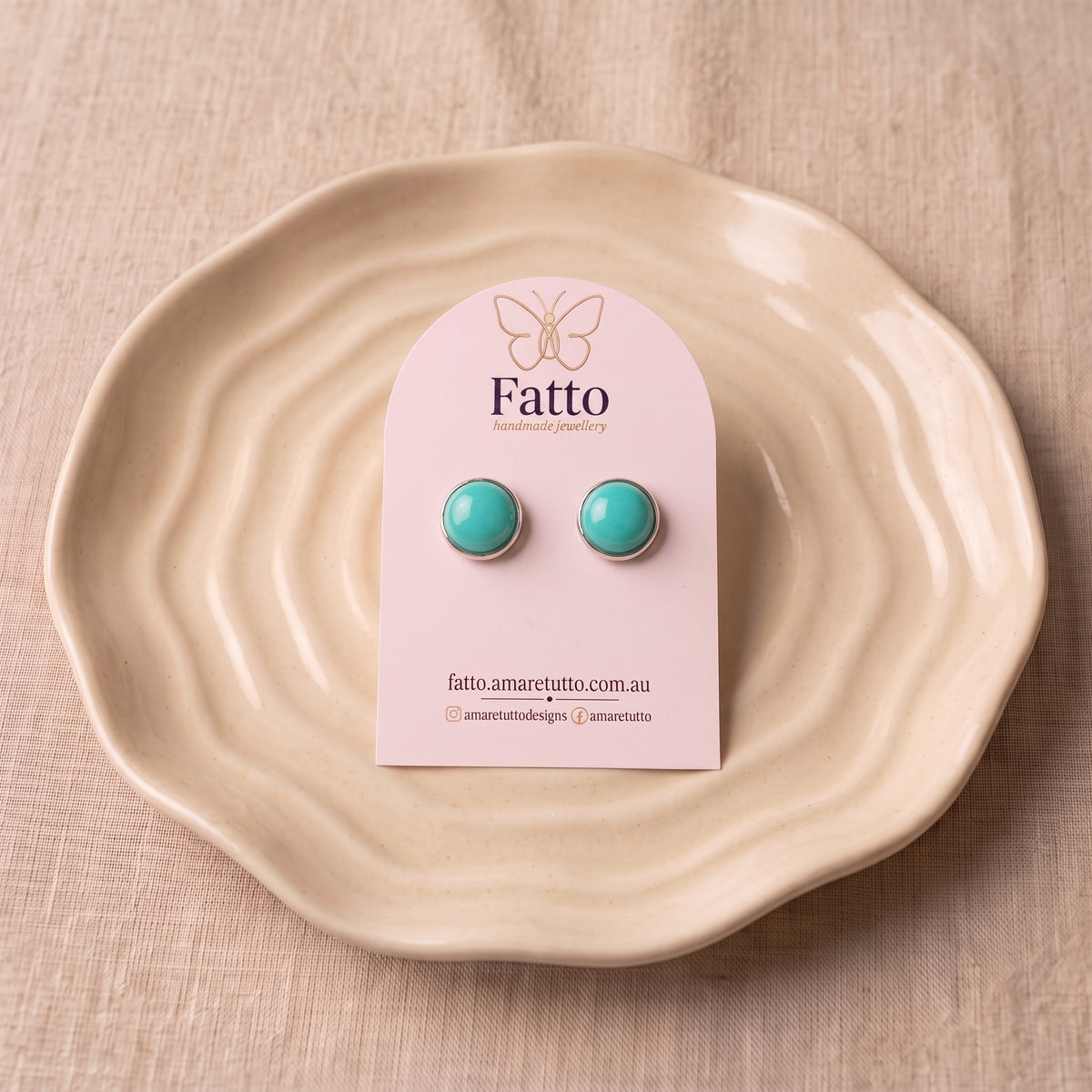 Turquoise Stone Look Stud Earrings | Resin Colour Pop Studs | 12mm