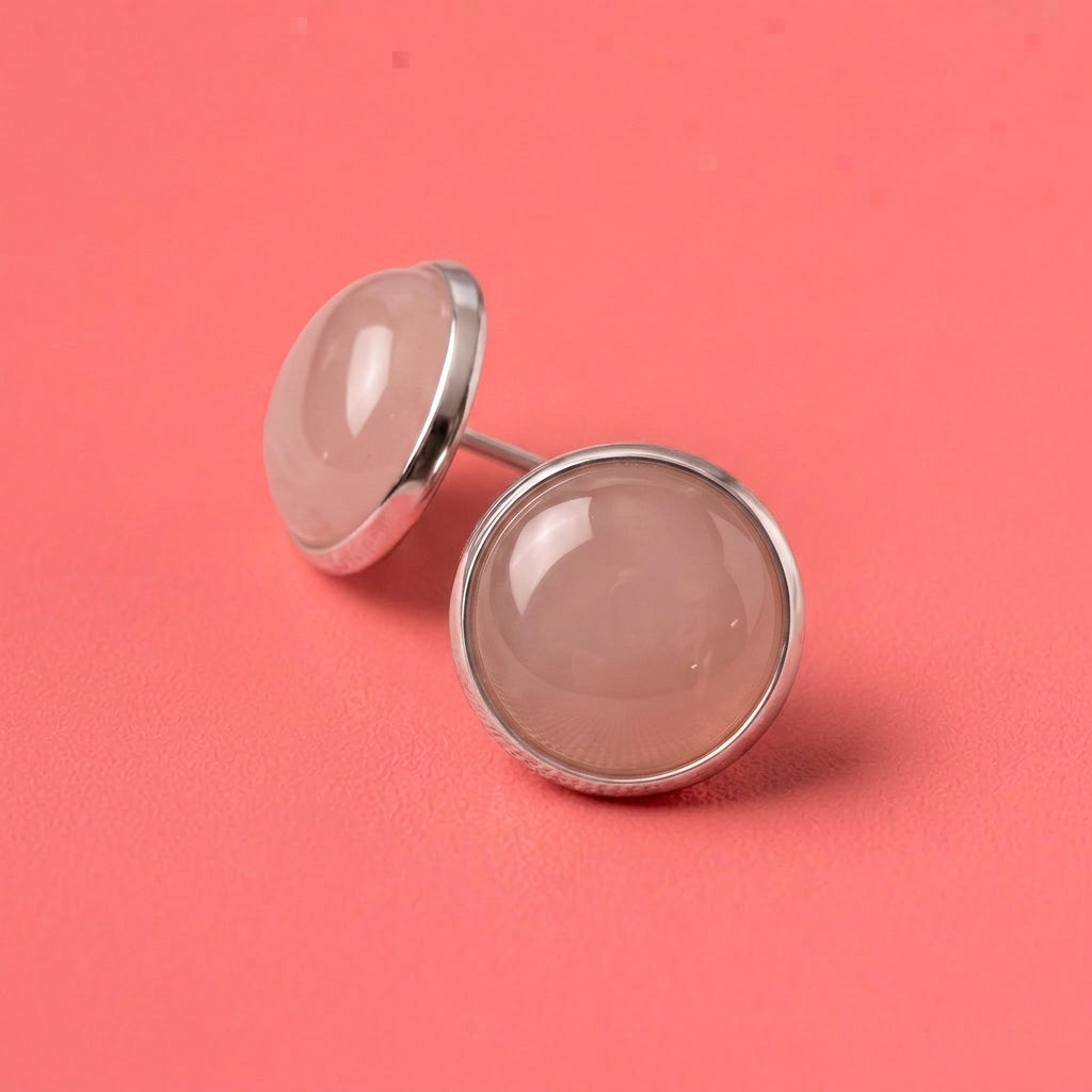 Soft Pink Stone Look Stud Earrings | Resin Colour Pop Studs | 12mm