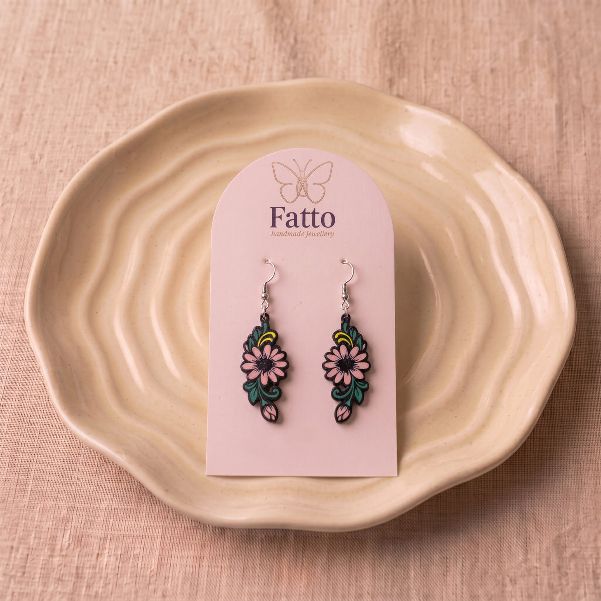 Pink Daisy Floral Dangle Earrings | Lightweight PLA Drop Earrings | 60mm