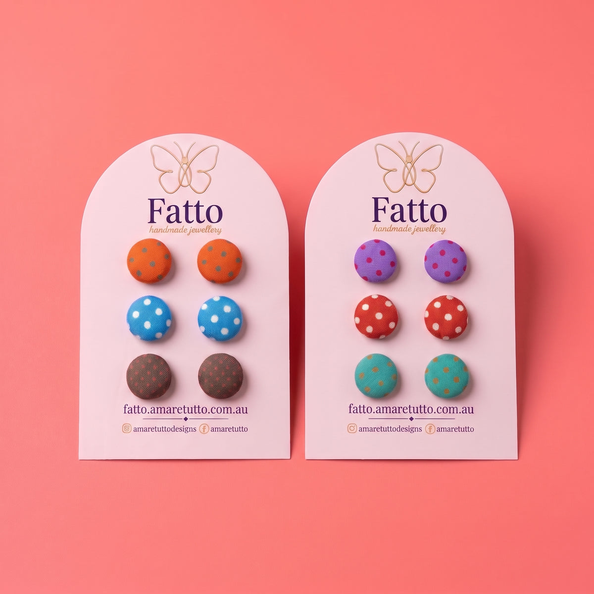 Polka Dot Fabric Button Stud Earrings | Playful Studs | 8 Colours