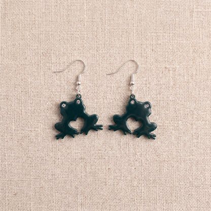 Frog Heart Dangle Earrings | Handmade Rhinestone Eye Drops