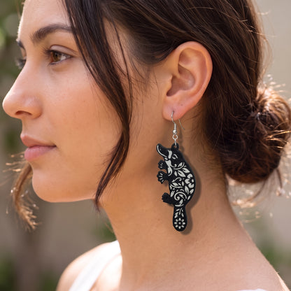 Floral Platypus Dangle Earrings | Handmade Aussie Animal Drops