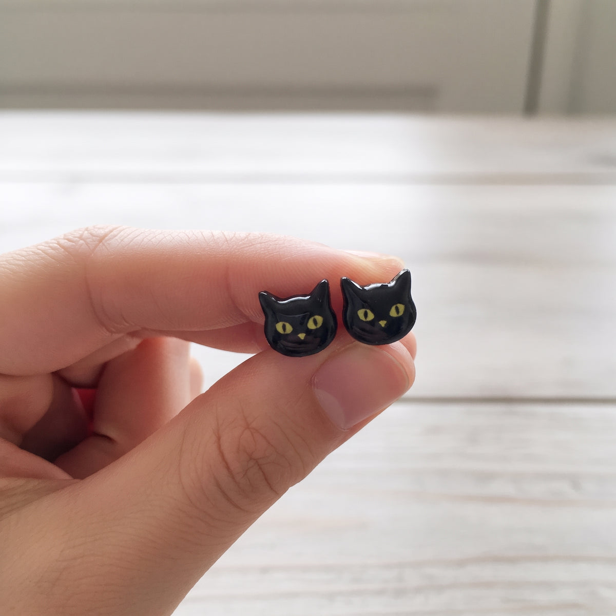 Cat Face Stud Earrings | Glossy UV Resin Studs | 12mm