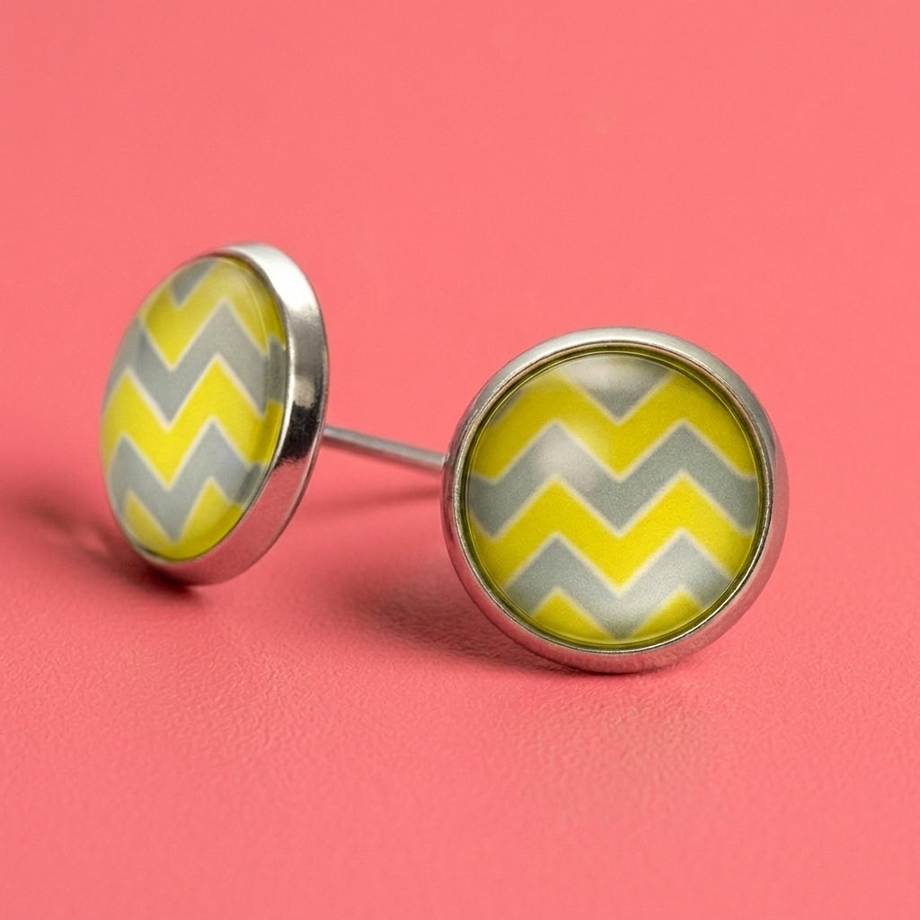 Chevron 10mm Earrings, Handmade Alloy Stud Earrings