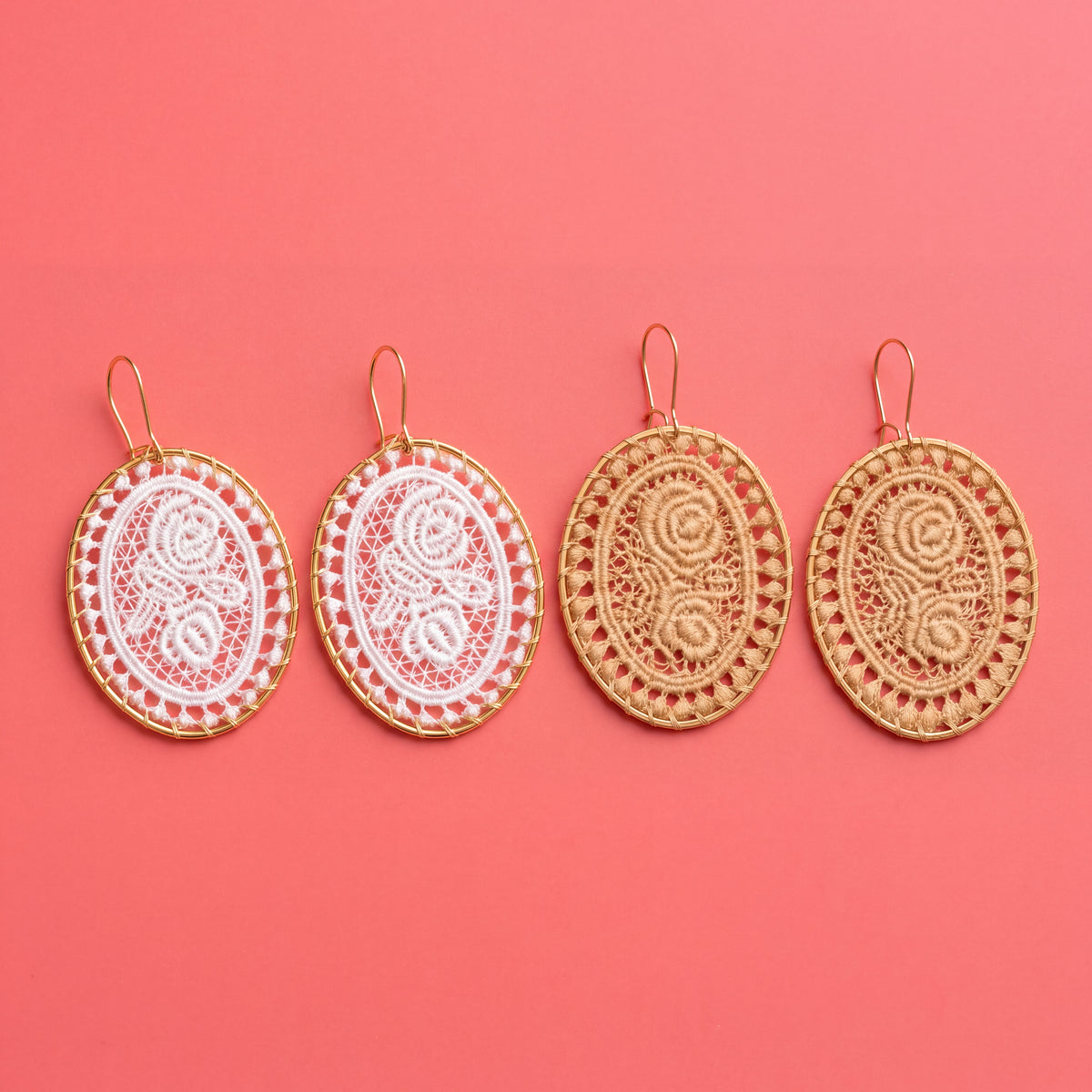 Vintage Lace Rose Oval Earrings | Woven Statement Drop Earrings