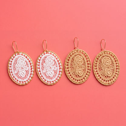 Vintage Lace Rose Oval Earrings | Woven Statement Drop Earrings