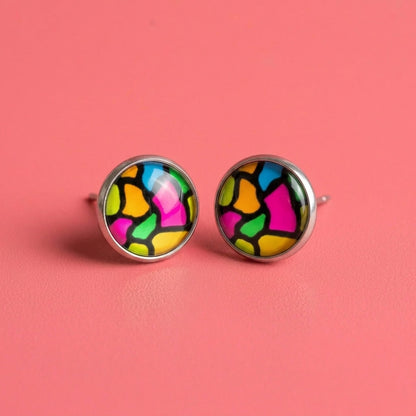 Rainbow Stained Glass Look Stud Earrings | Colourful Studs | 12mm