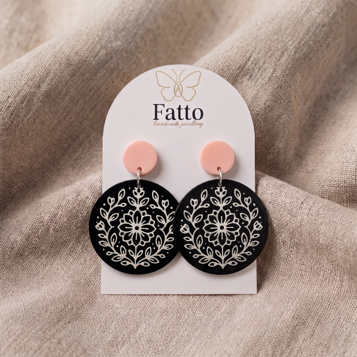 Round Floral Dangle Earrings | Lightweight Drop Earrings | 40x50mm