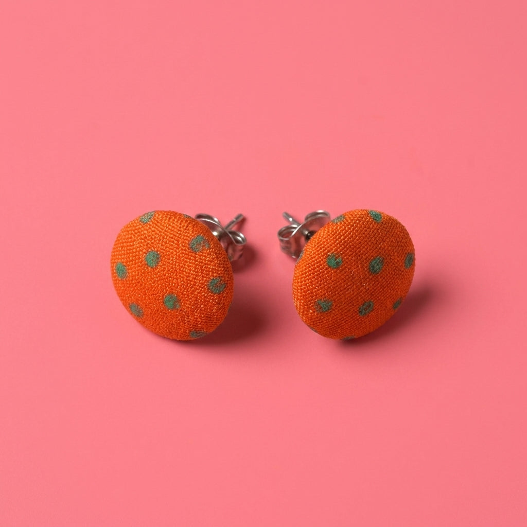 Polka Dot Fabric Button Stud Earrings | Playful Studs | 8 Colours