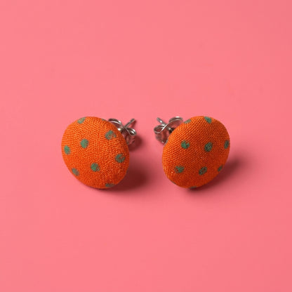 Polka Dot Fabric Button Stud Earrings | Playful Studs | 8 Colours