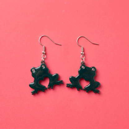 Frog Heart Dangle Earrings | Handmade Rhinestone Eye Drops