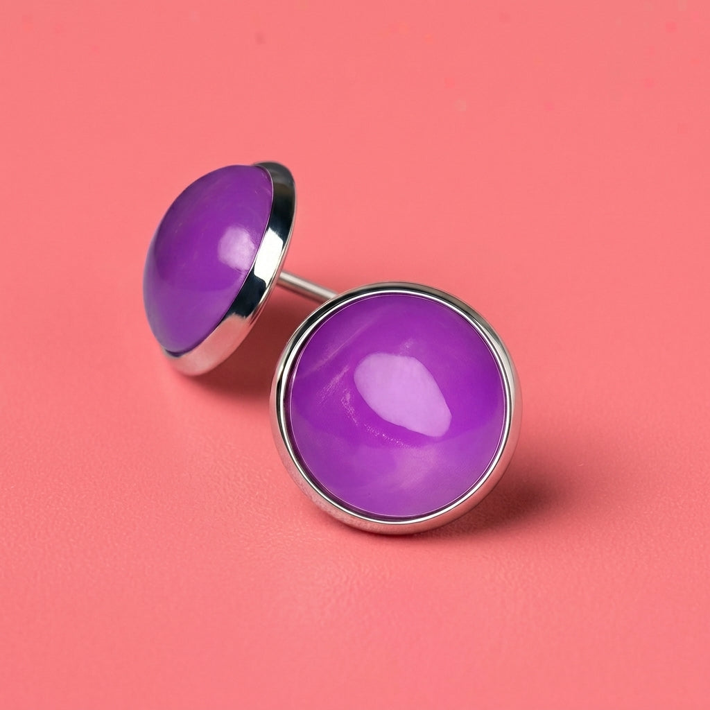 Purple Stone Look Stud Earrings | Resin Colour Pop Studs | 12mm