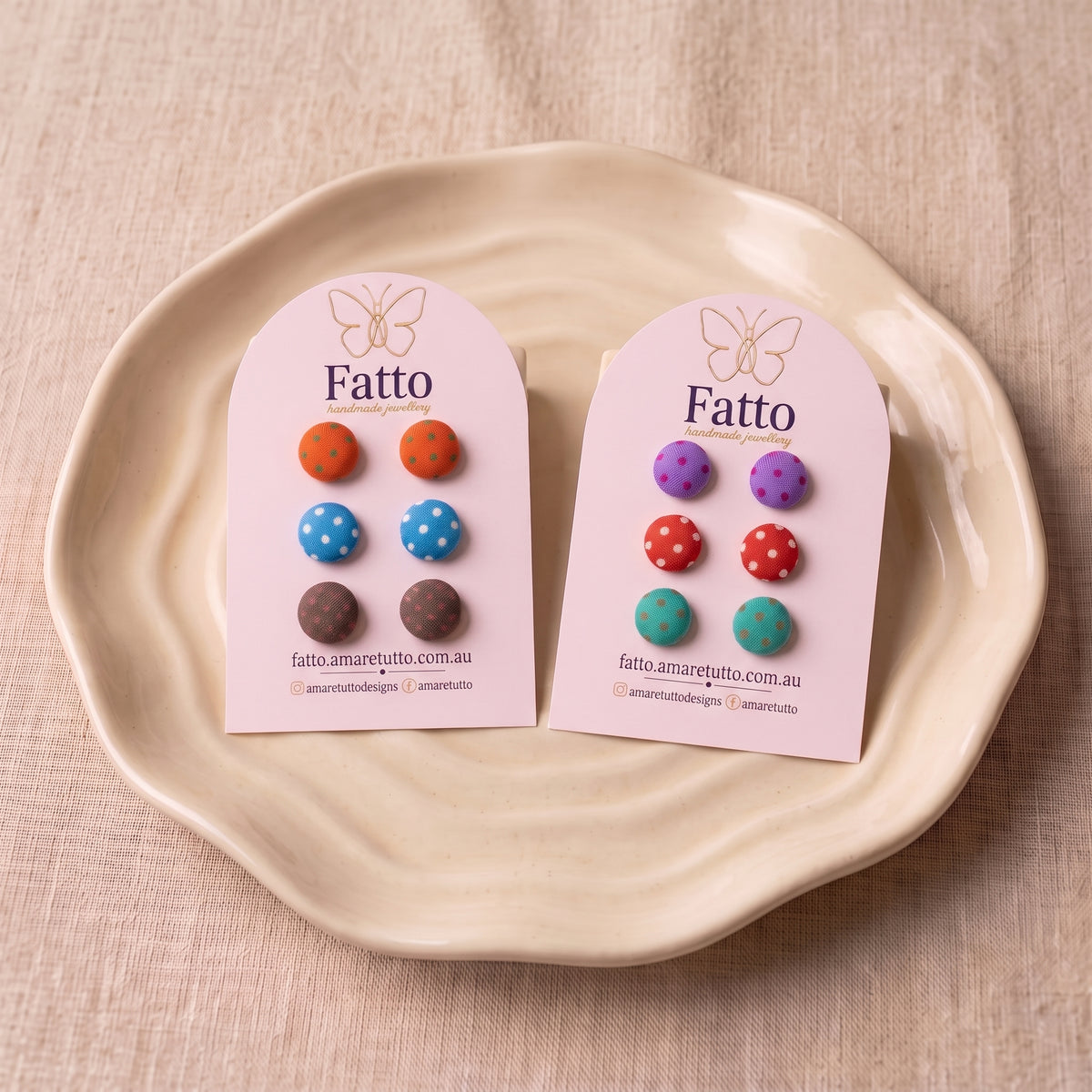 Polka Dot Fabric Button Stud Earrings | Playful Studs | 8 Colours