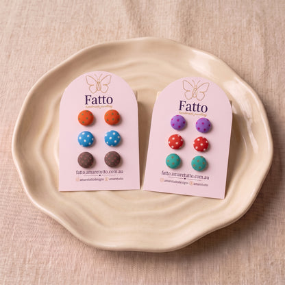 Polka Dot Fabric Button Stud Earrings | Playful Studs | 8 Colours