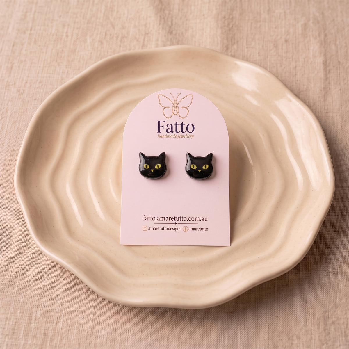 Cat Face Stud Earrings | Glossy UV Resin Studs | 12mm