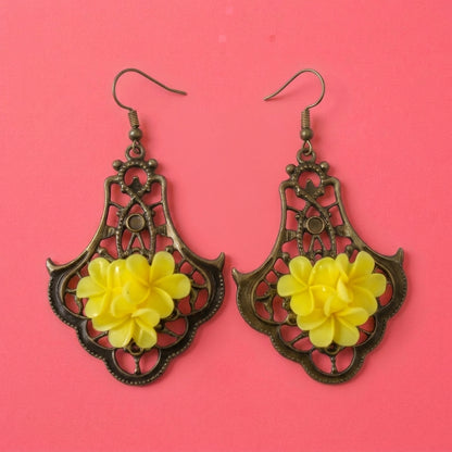 Antique Bronze Floral Drop Earrings | 3D Statement Dangle Earrings