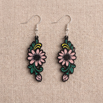 Pink Daisy Floral Dangle Earrings | Lightweight PLA Drop Earrings | 60mm
