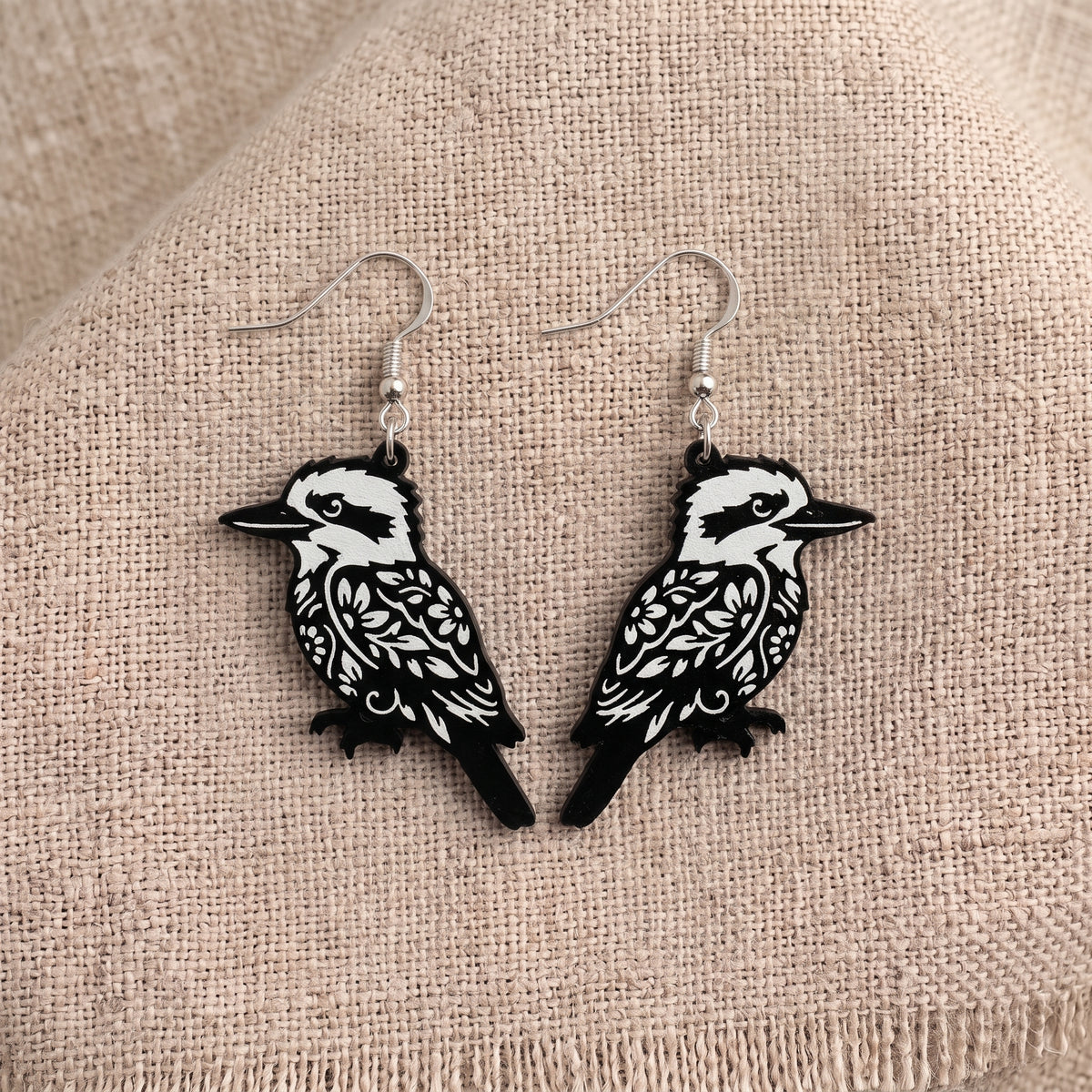 Floral Kookaburra Dangle Earrings | Handmade Aussie Animal Drops