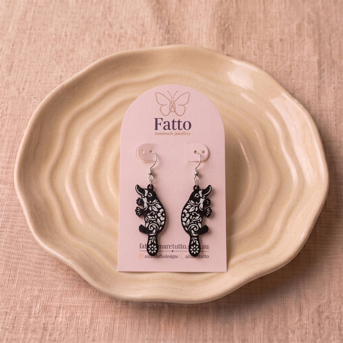 Floral Platypus Dangle Earrings | Handmade Aussie Animal Drops