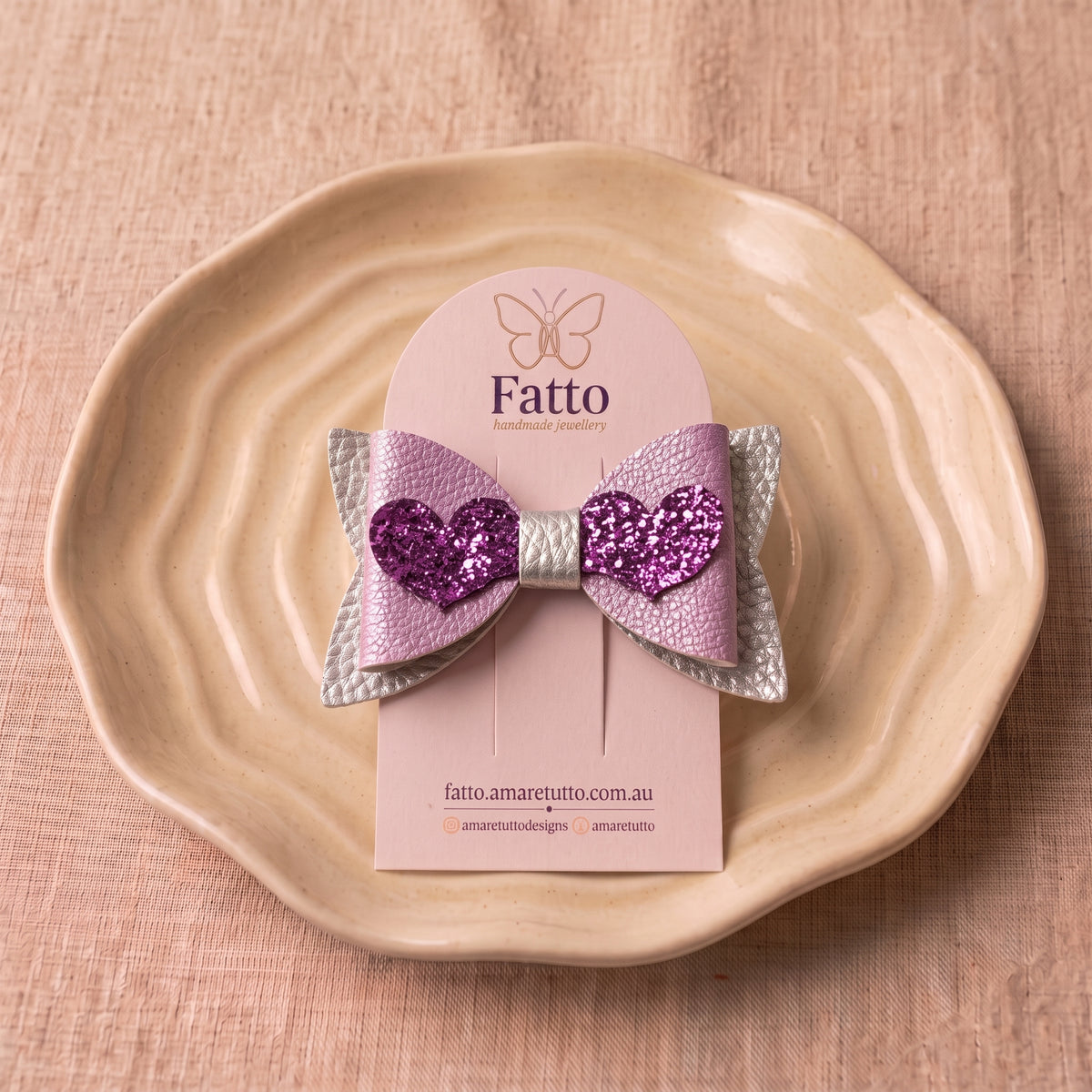 Love Heart Hair Bow | Pebble Glitter Clip | 4 Colours