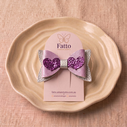 Love Heart Hair Bow | Pebble Glitter Clip | 4 Colours