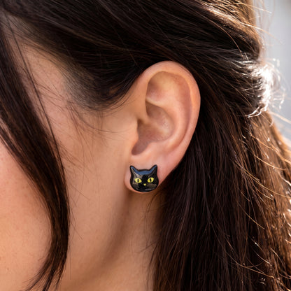 Cat Face Stud Earrings | Glossy UV Resin Studs | 12mm