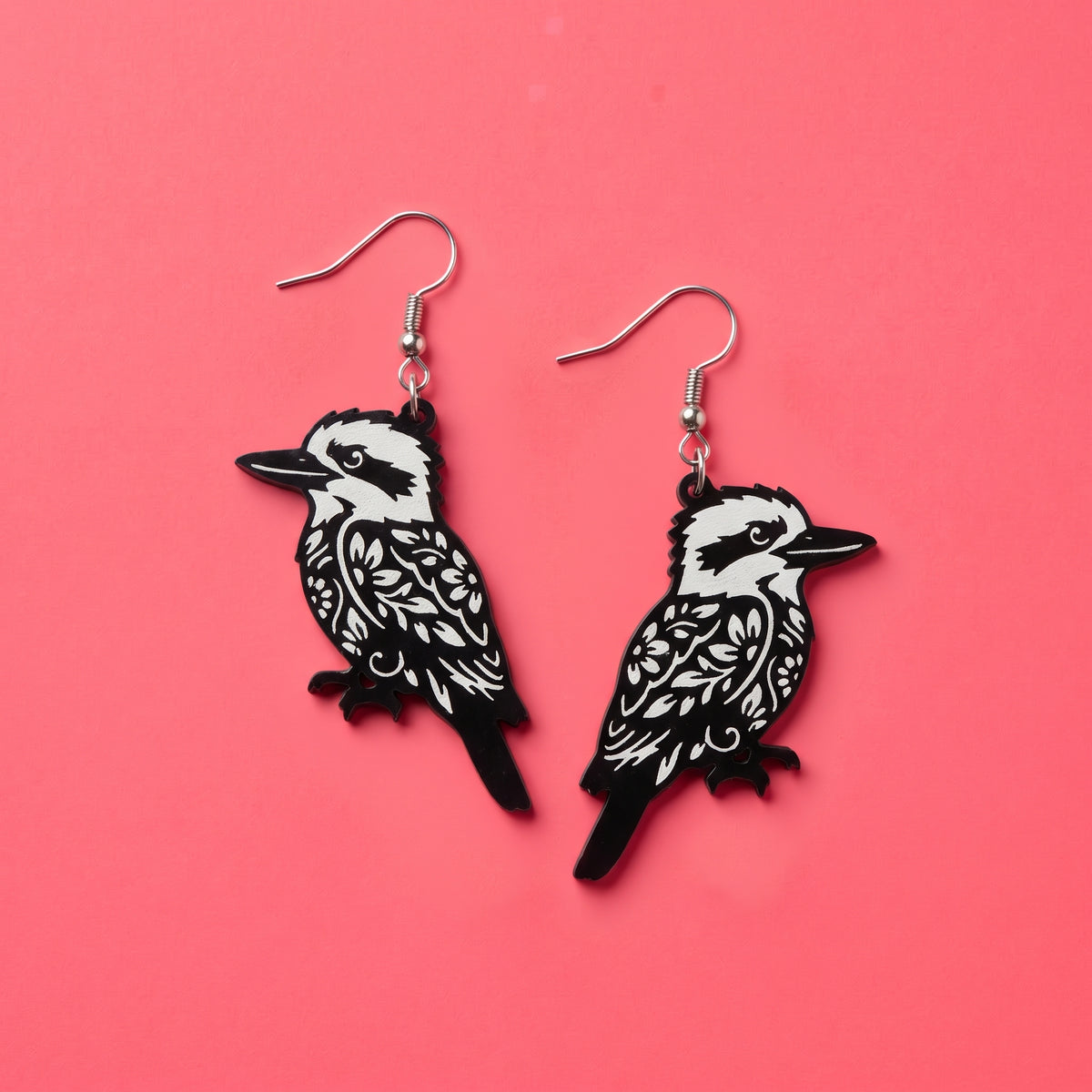 Floral Kookaburra Dangle Earrings | Handmade Aussie Animal Drops