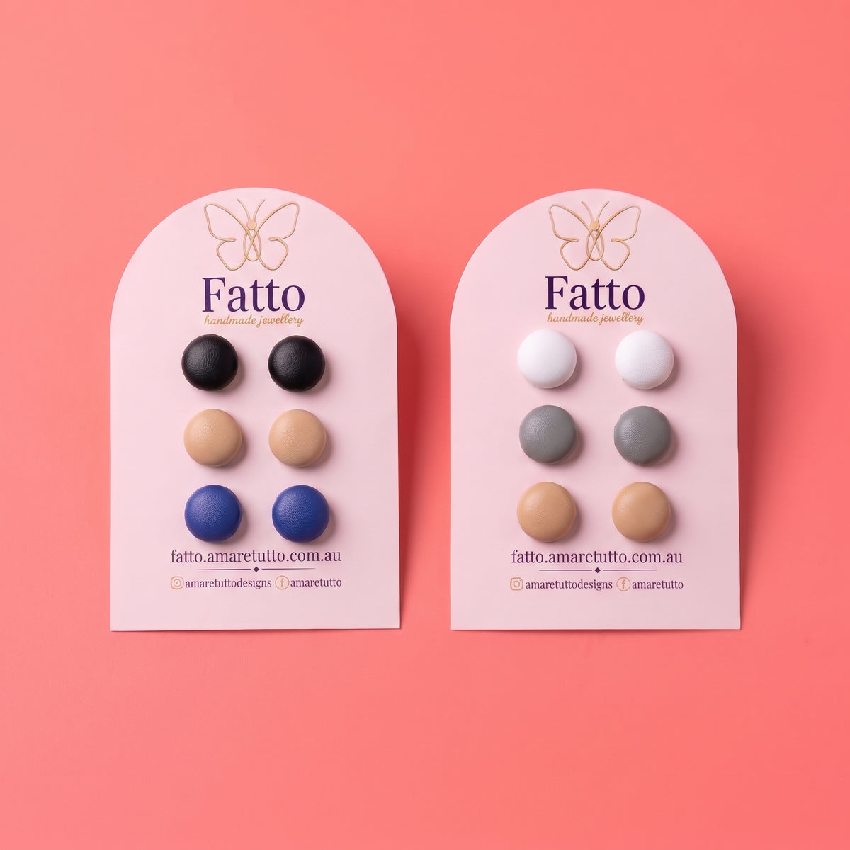 Leather Button Stud Earrings | Round PU Leather Studs | 14mm | 5 Colours