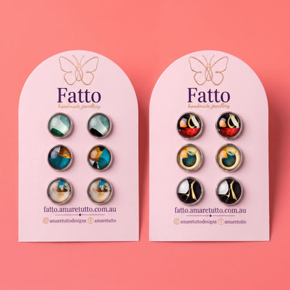 Geometric Print Stud Earrings | Colourful Glass Cabochon Studs | 12mm