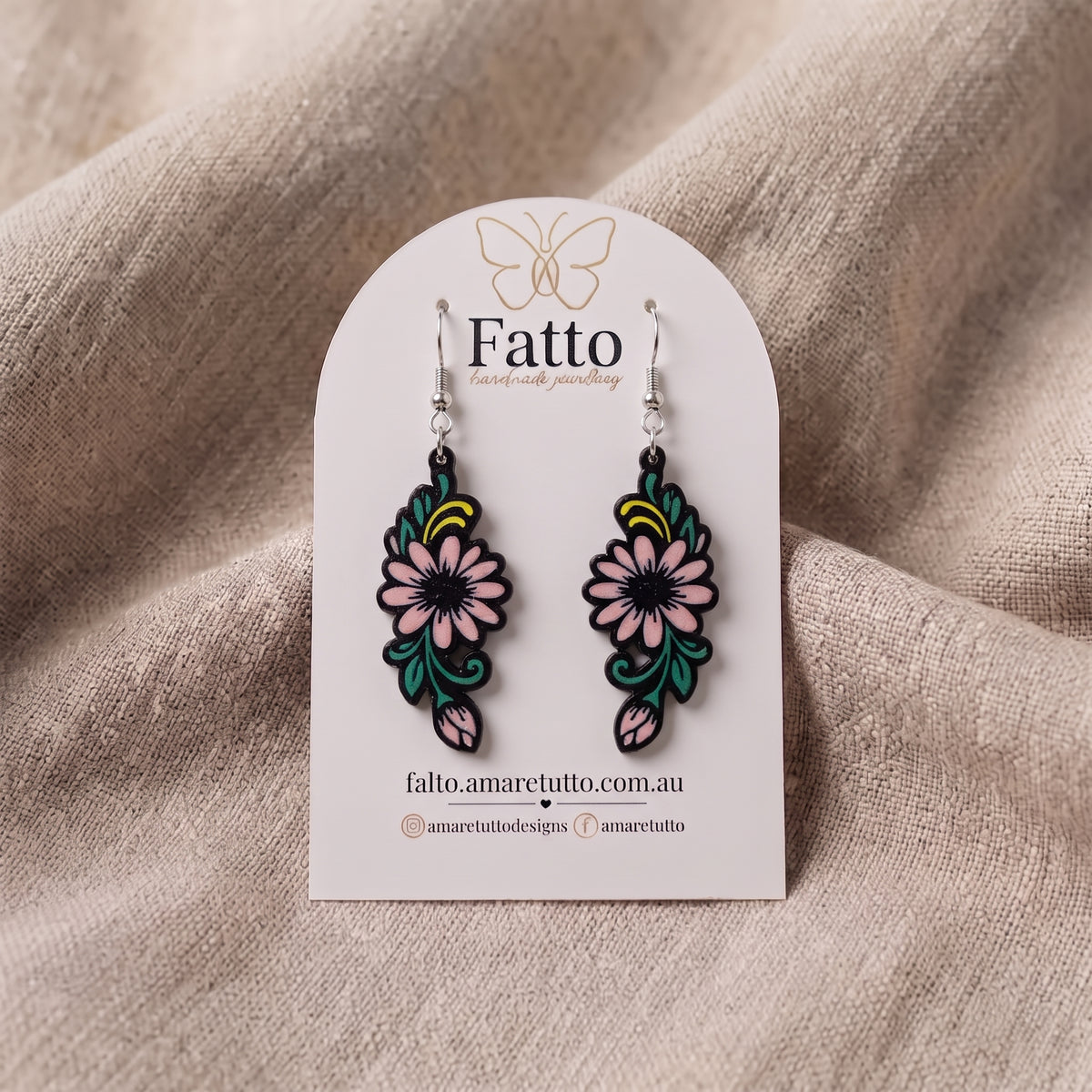 Pink Daisy Floral Dangle Earrings | Lightweight PLA Drop Earrings | 60mm