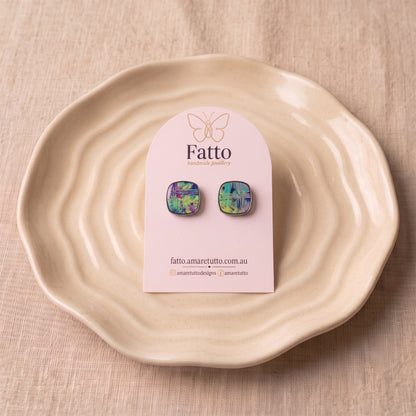 Colourful Printed Square Stud Earrings | Bold Statement Studs | 23mm