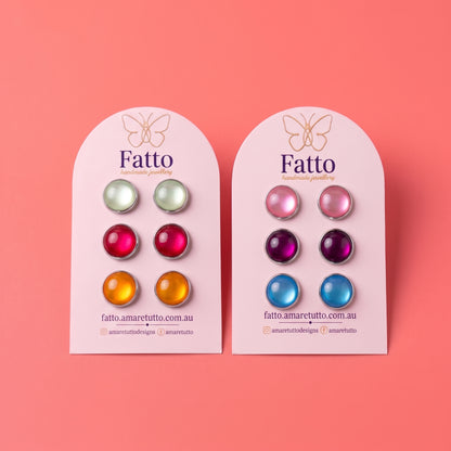 Glossy Resin Dome Stud Earrings | Colour Pop Studs | 12mm | 8 Colours
