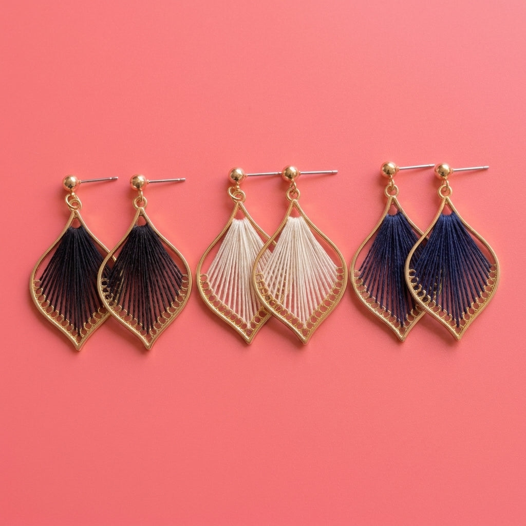 Woven Teardrop Earrings, Handmade Gold Alloy Drops