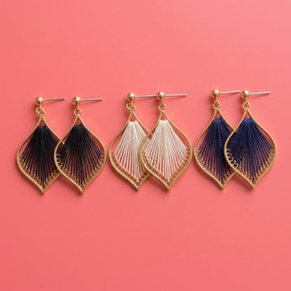 Woven Teardrop Earrings, Handmade Gold Alloy Drops