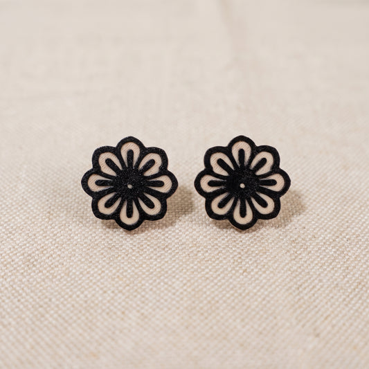 Black and Nude Flower Stud Earrings | Lightweight PLA Studs | 20mm