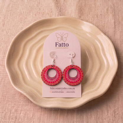 Boho Wooden Drop Earrings | Double-Sided Printed Round Dangles