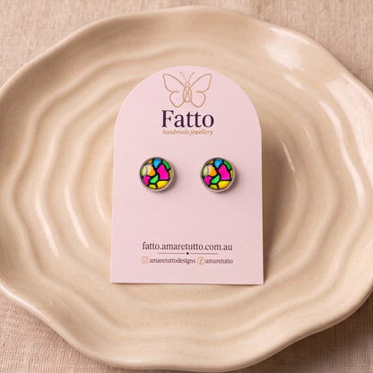 Rainbow Stained Glass Look Stud Earrings | Colourful Studs | 12mm
