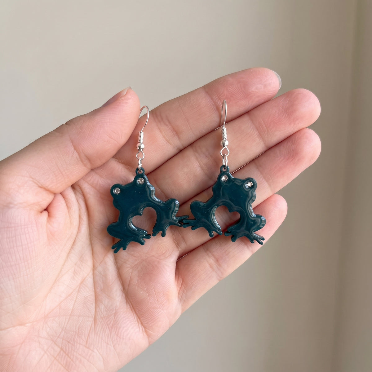 Frog Heart Dangle Earrings | Handmade Rhinestone Eye Drops