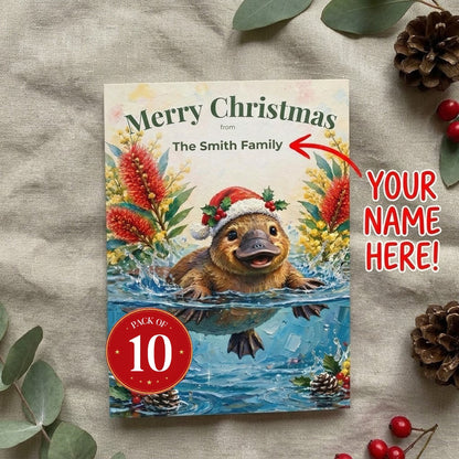 Personalised Platypus Christmas postcards, pack of 10 with envelopes