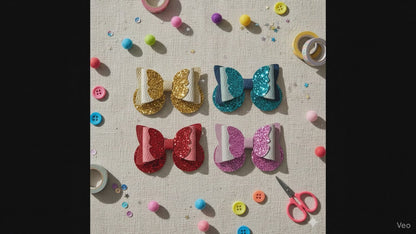 Butterfly Hair Bow PU Leather | 85mm Pebble & Glitter Design with 60mm Alligator Clip