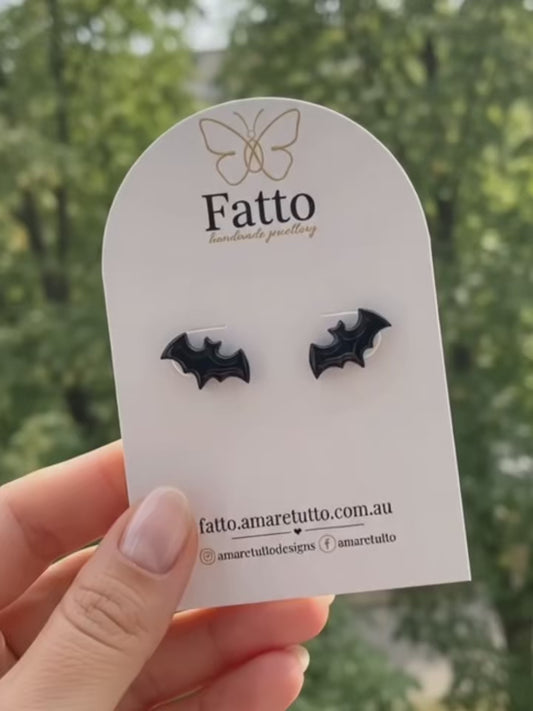 Bat Stud Earrings | Halloween PLA Resin Bat Studs | 10mm