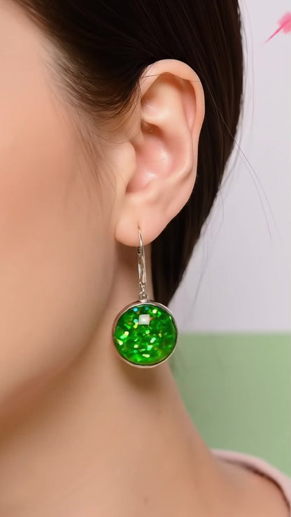 Glitter Resin Drop Earrings Silver Plated | Handmade Statement Jewellery